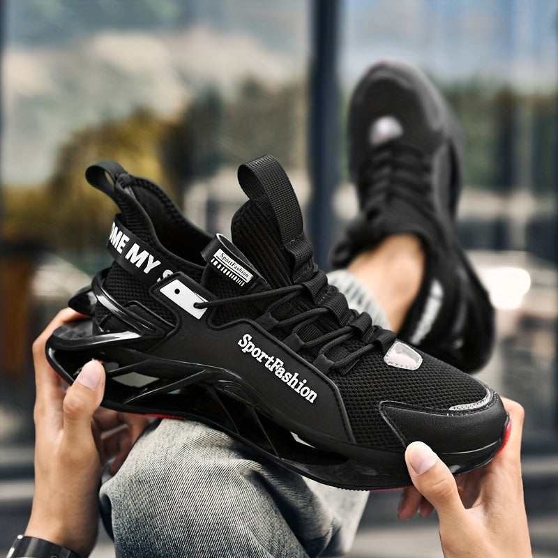 Men's Mesh Lace-Up Sneakers for Casual Outdoor Running with Shock Absorption