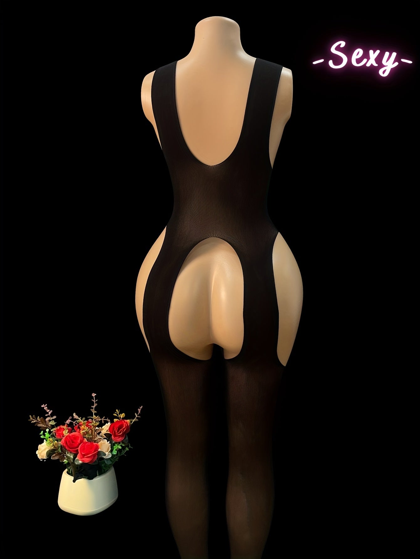 Женский сетчатый боди с вырезом в паху, прозрачные колготки полностью по телу, кружевное бельё