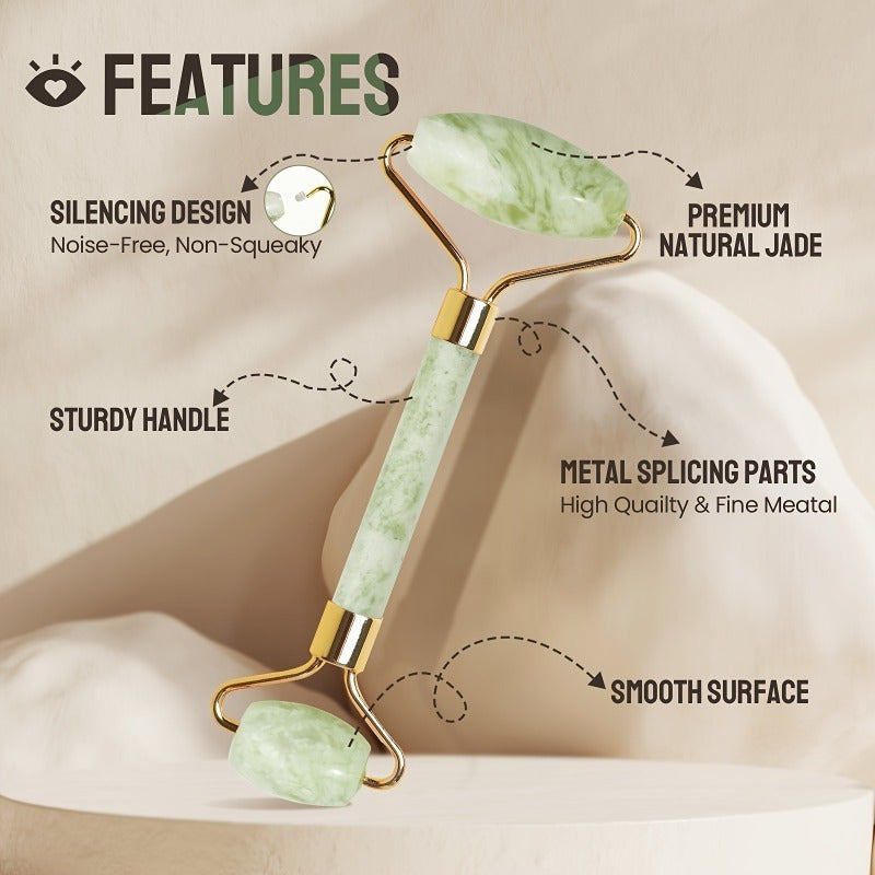 4-in-1 Natural Jade Roller and Gua Sha Set Facial Massager with Eye and Vertebral-Shaped Rollers for Warm and Ice Therapy