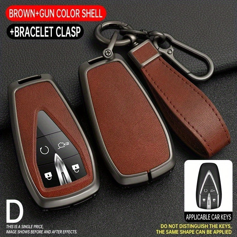 Universal Brown Leather Key Case Cover for Car Keyless Entry Protects Scratch