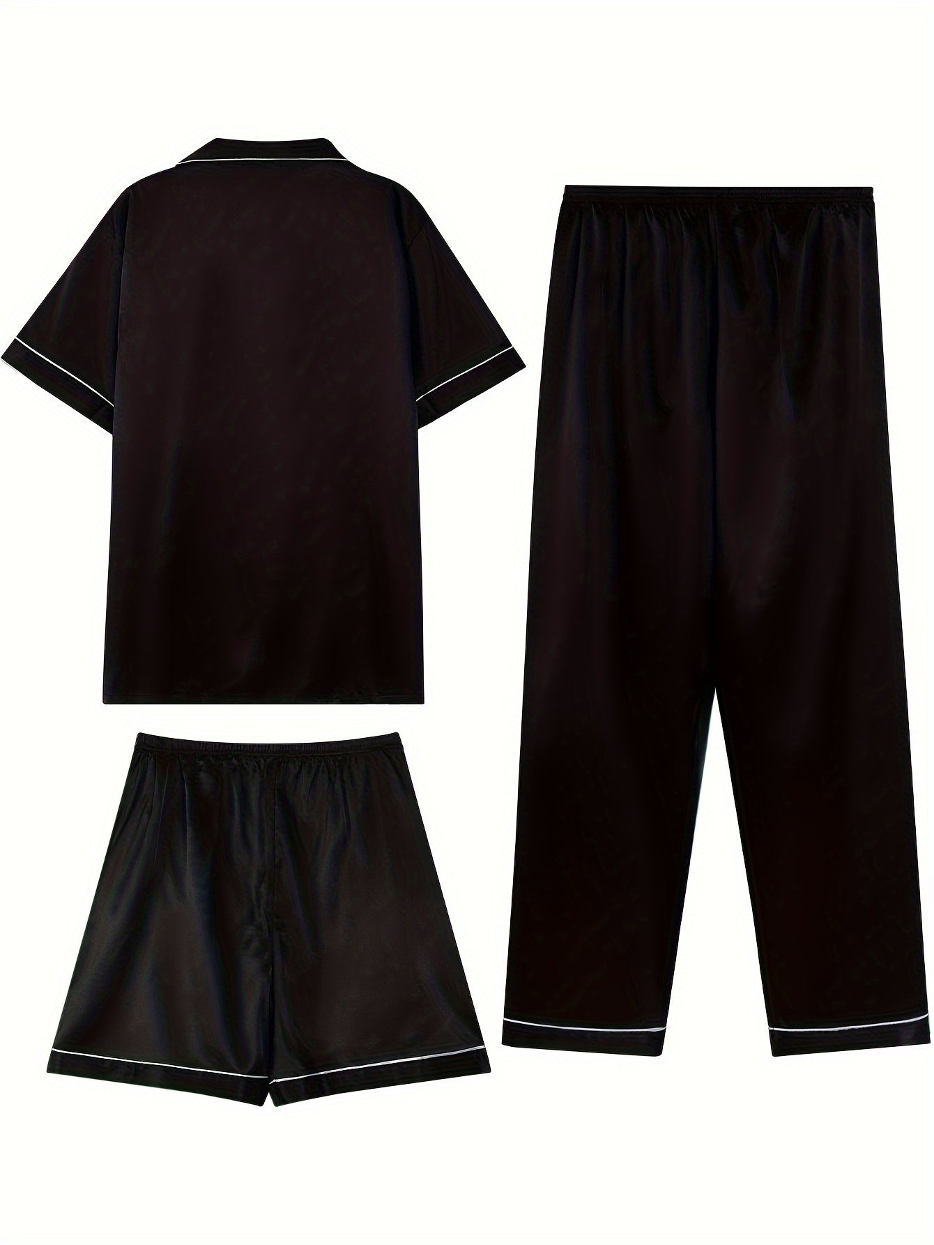 Conjunto de ropa de dormir para hombre, camisetas de manga corta, pantalones cortos y pantalones largos, casual, de poliéster sólido