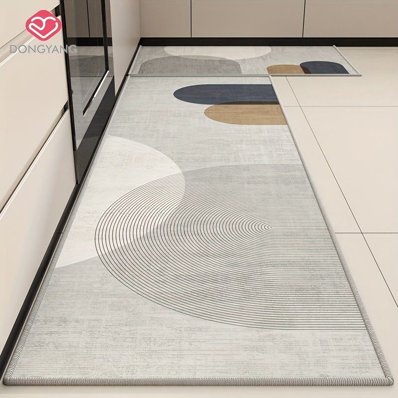 Alfombra de estilo nórdico para corredores antideslizante, resistente a manchas, duradera, con diseño abstracto y circular, para entrada, dormitorio, sala de estar y lavandería
