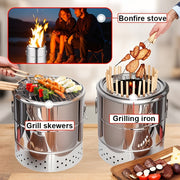 Portativ tutunsiz ko'mir qopqog'i bilan zanglamaydigan po'latdan yasalgan atrofdagi osilgan pech, ochiq havoda tutunli grill. 60 ta shish, 2 ta ziravorlar shishasi, 1 ta grill tarmog'i va 10 ta fixatorni o'z ichiga oladi. Oson