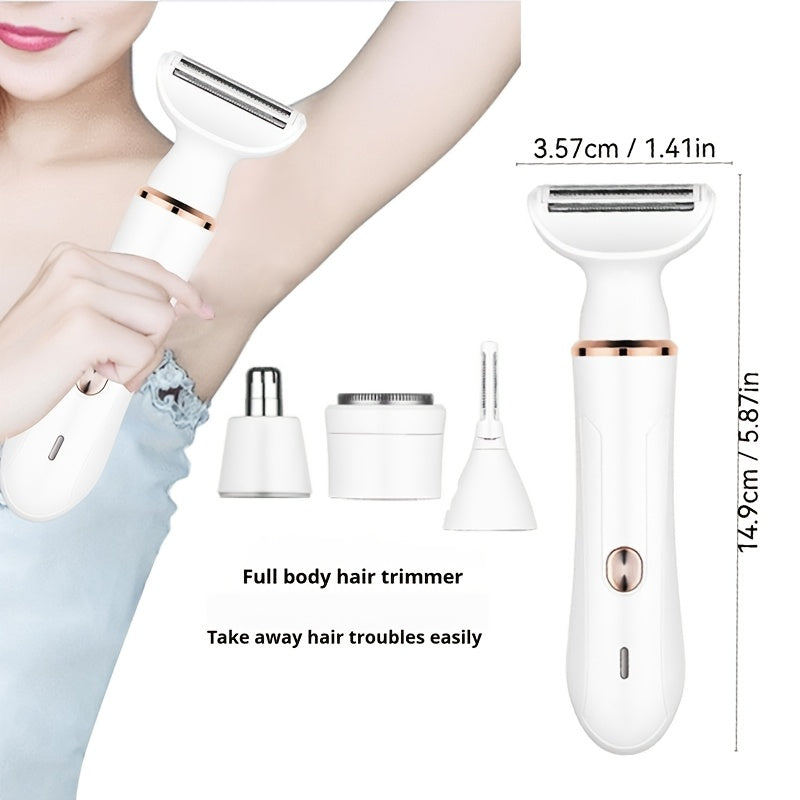 4-in-1 USB rechargeable electric hair remover for women bikini eyebrows nose legs portable shaver 500mAh