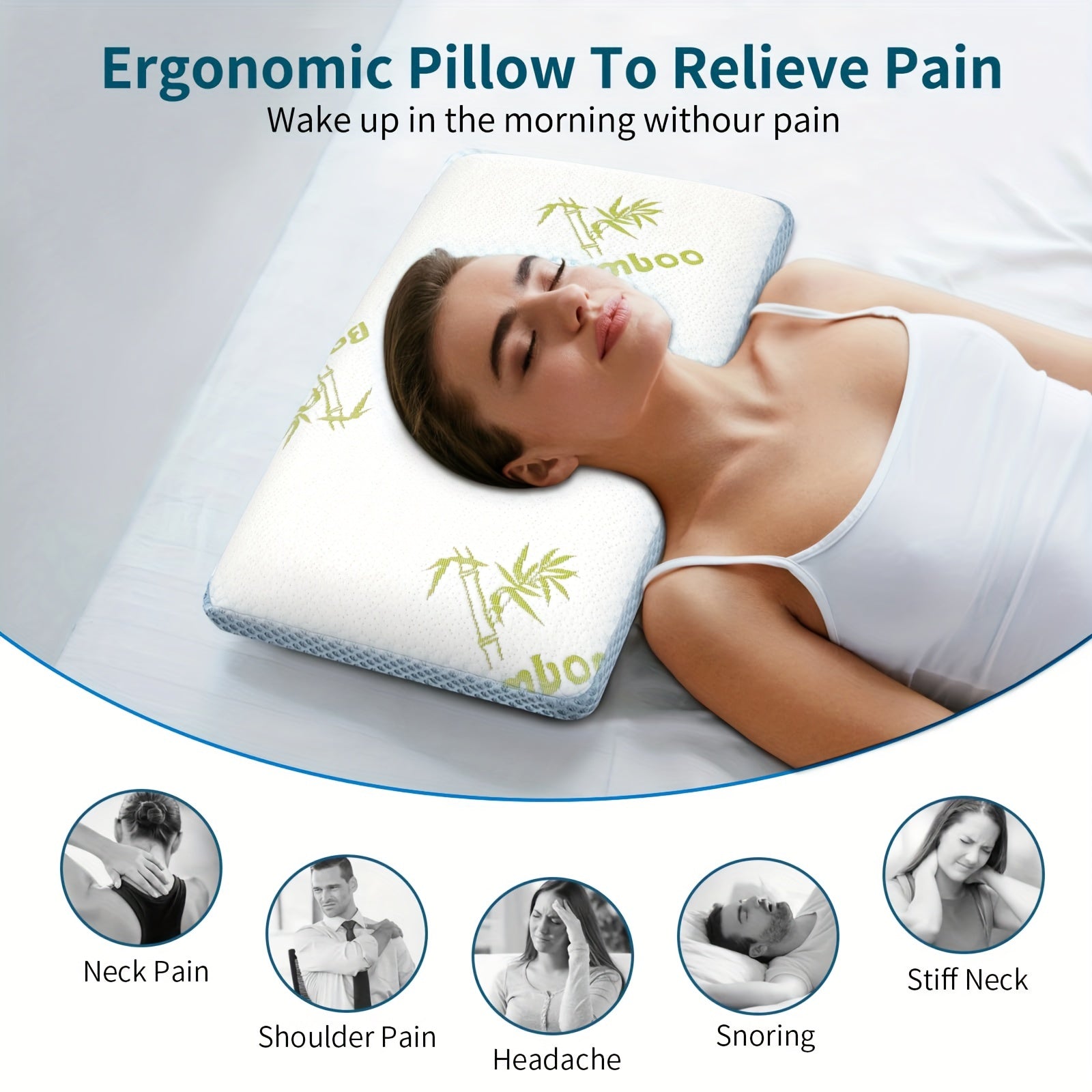 Memory Foam Pillow with Washable Bamboo Cover Ventilated Orthopedic for Side and Back Sleepers