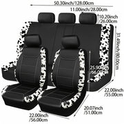 9-Piece Synthetic Leather Car Seat Covers Universal Cow Pattern for All Seasons