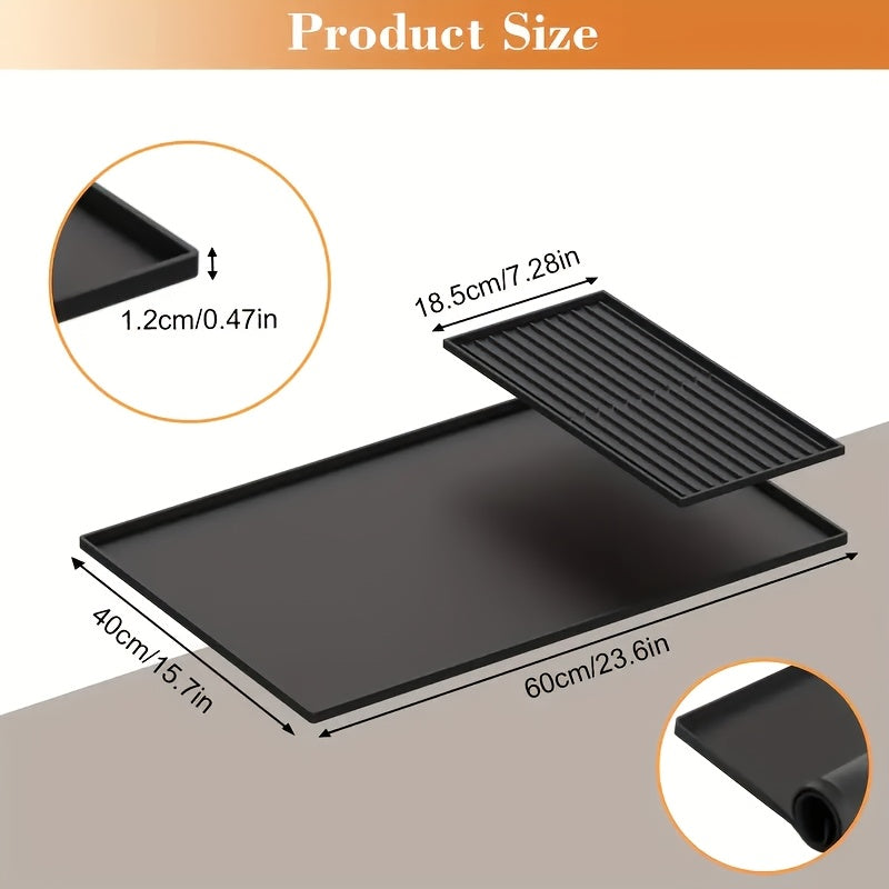 Silicone Coffee Mat 2-in-1 Raised Edges bilan Espresso Mashinalari uchun qora 59.94cm x 15.7cm
