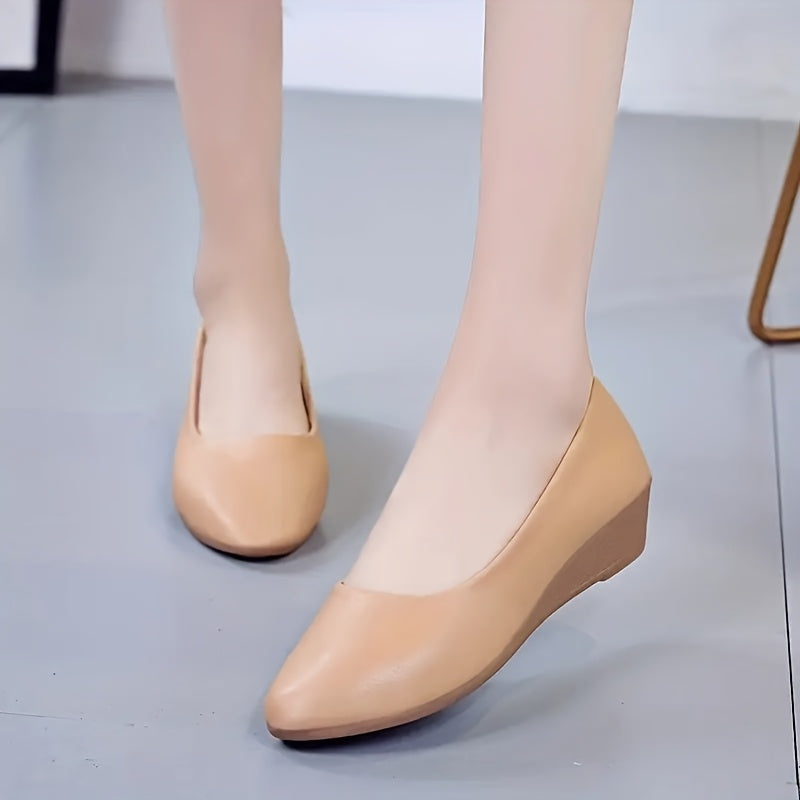 Women Solid Color Wedge Heels Slip-On Stylish Work Casual Shoes