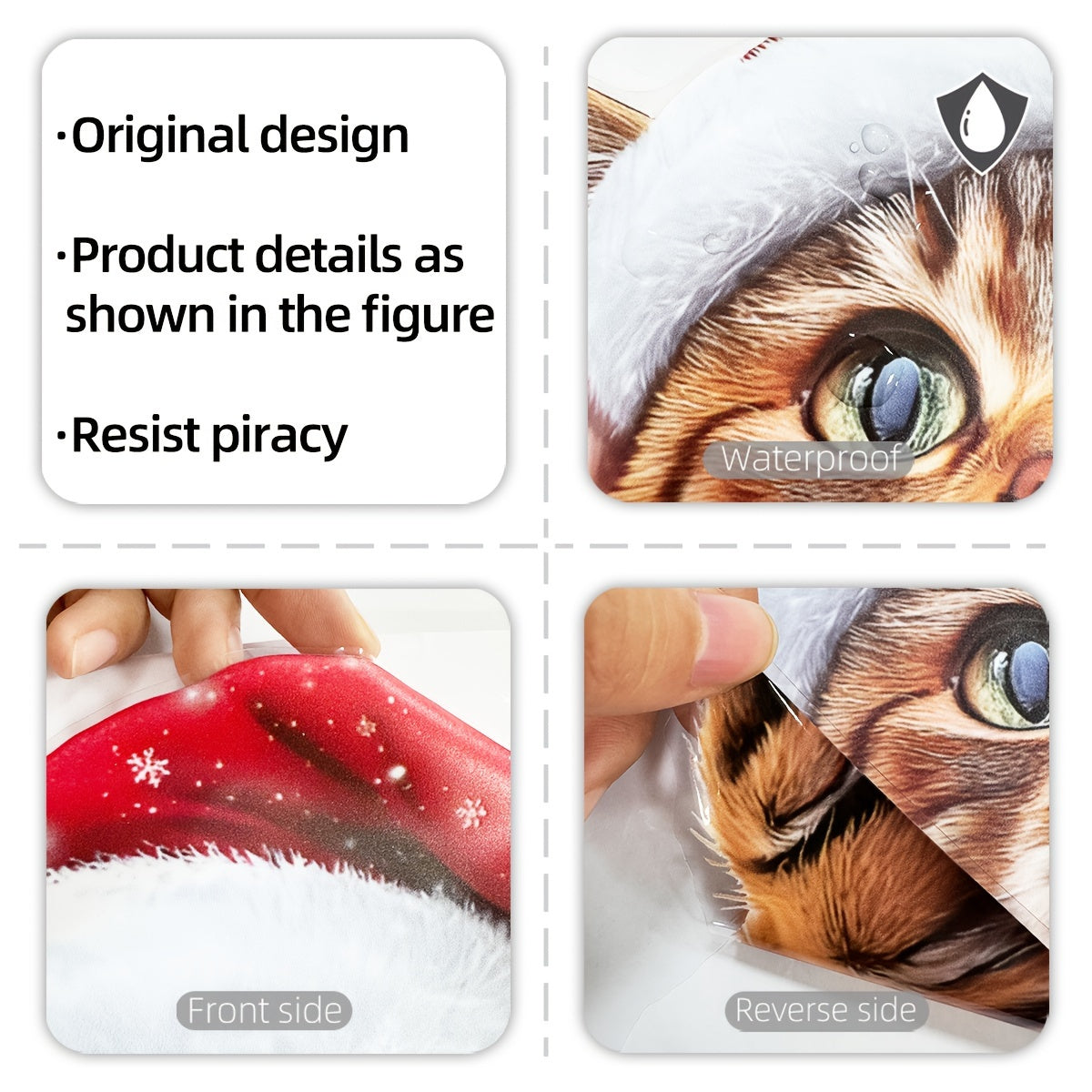 Double-Sided Cat Christmas Hat Glass Sticker Holiday Window Decor