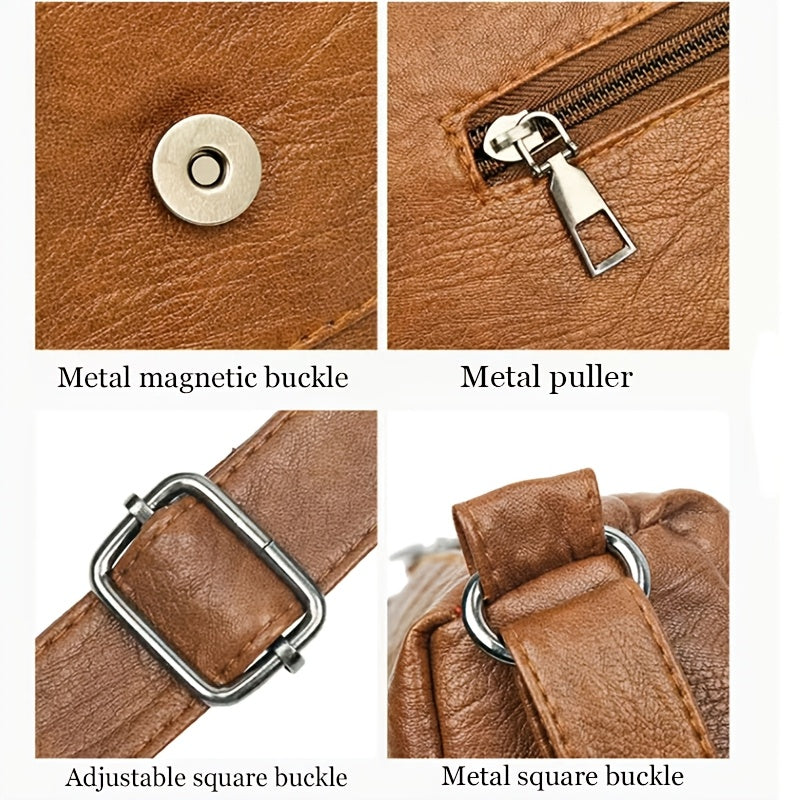 Black Crossbody Bag with Vintage Quilted Design Adjustable Strap Zipper Closure Tassel Embellishment