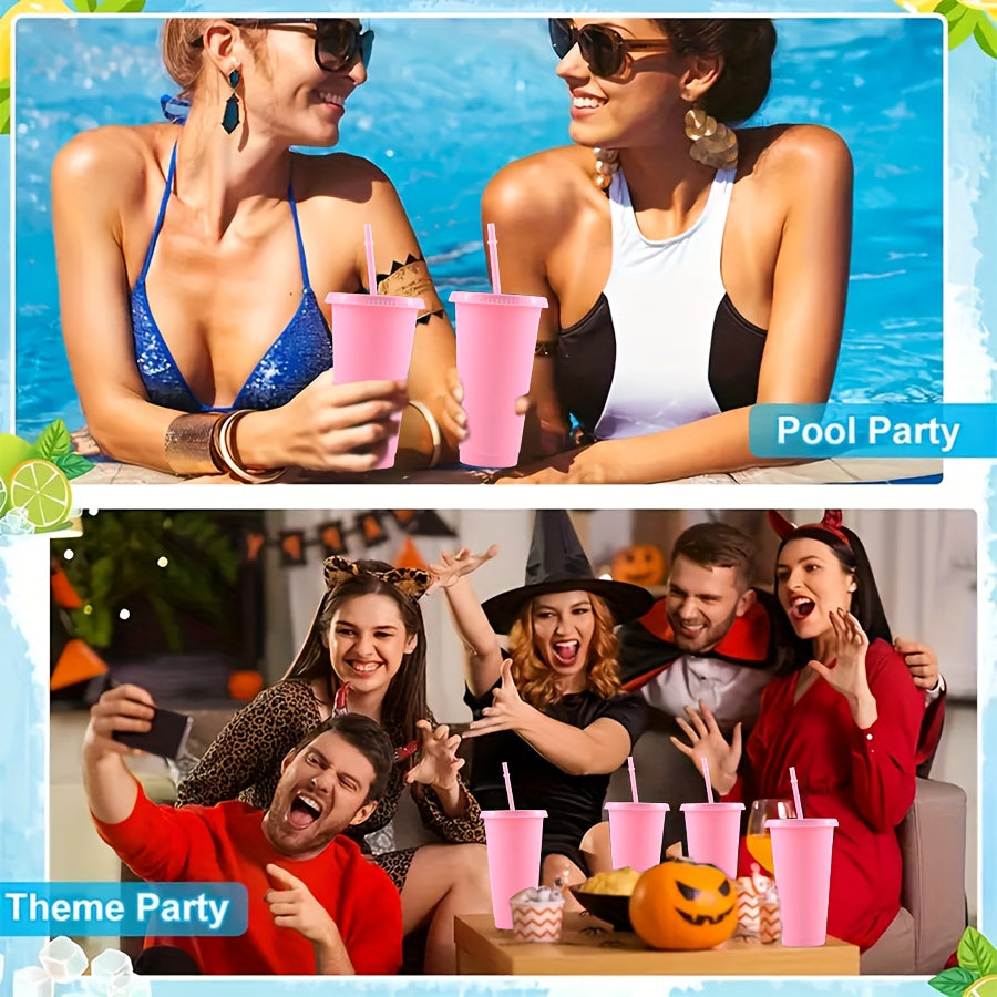 5/10 Qizil plastik stakanlar qopqoq va qalamchalar bilan, 24oz, yozgi partiyalar va basseyn atrofida foydalanish uchun ideal. Faqat qo'lda yuvish, PVCsiz. Sovg'alar va bezaklar uchun ajoyib.