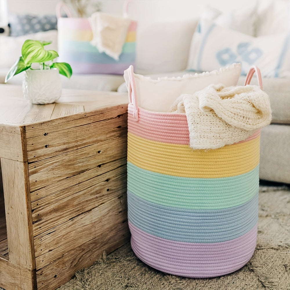 Rainbow Woven Storage Basket with Handles 38x46cm for Laundry Toys Playroom