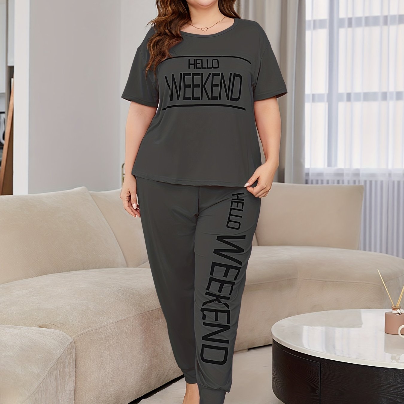 Women's Plus Size Short Sleeve Pajama Set Cotton Cute Cartoon Homewear