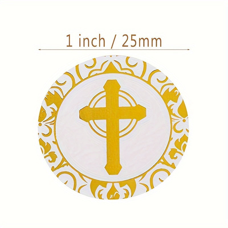 Gold Plated Christian Prayer Stickers Circular Cross Seals for Envelopes Office Labels 500 Pieces
