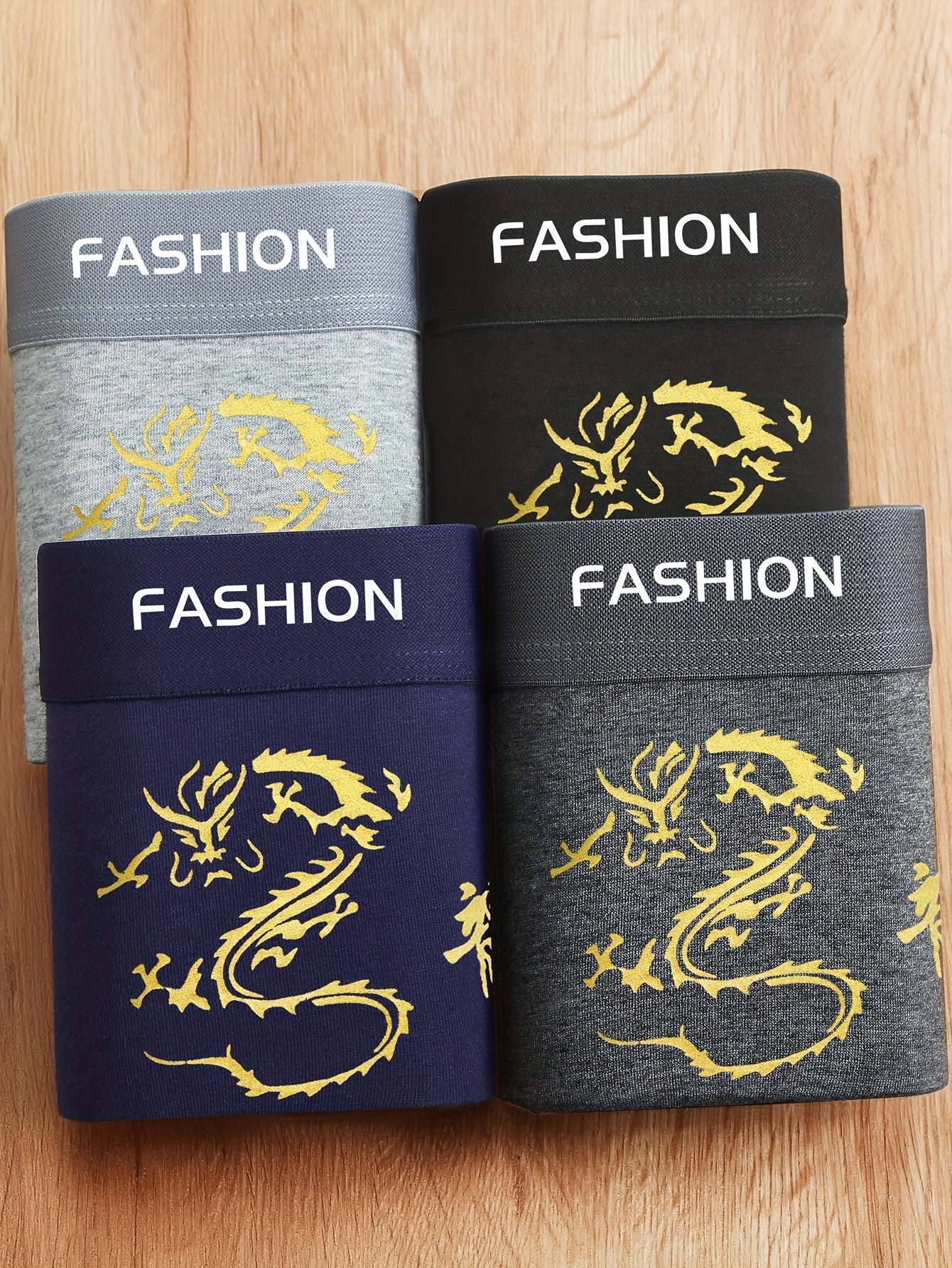 Men's Breathable Boxer Briefs with Dragon Print Polyester Spandex Casual Sporty