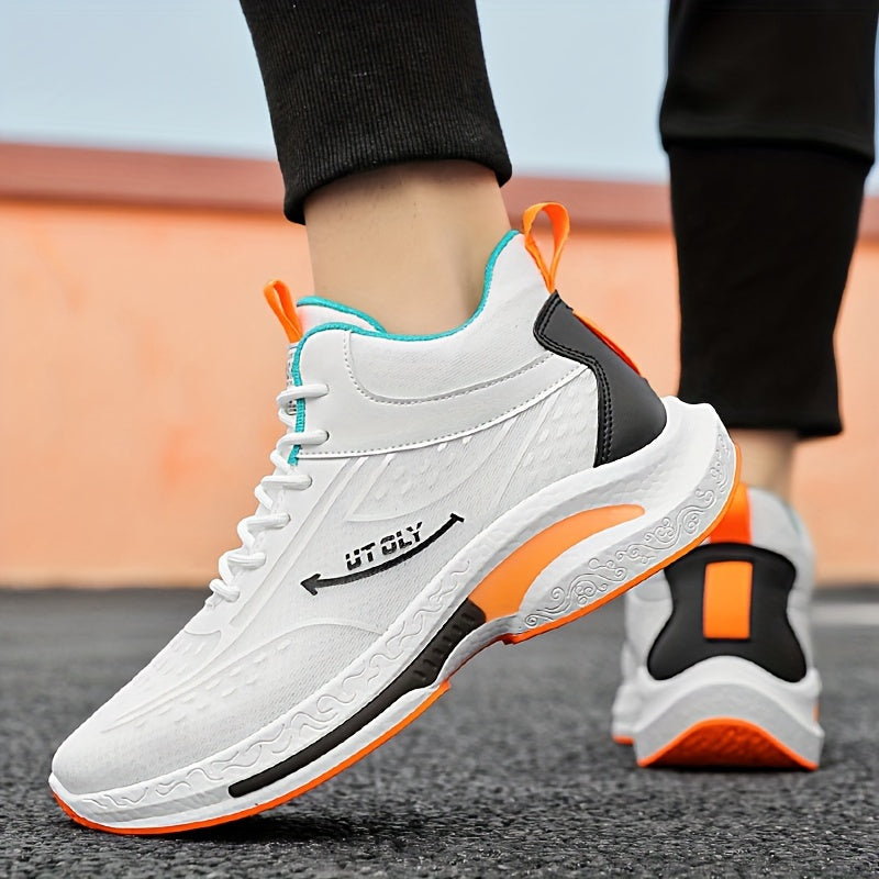 Men's Blue and White High-Top Athletic Sneakers Breathable Fabric PVC Sole EVA Insole Casual Outdoor