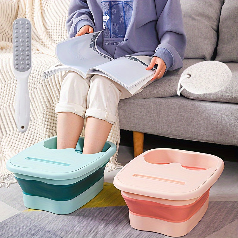Portable Folding Foot Spa Tub with Lid Deep Immersion Manual Massage Basin