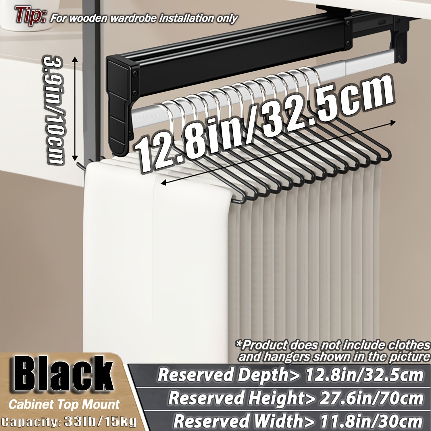 Adjustable Pull-Out Clothing Storage Rack with Metal Rod for Wardrobe Organization