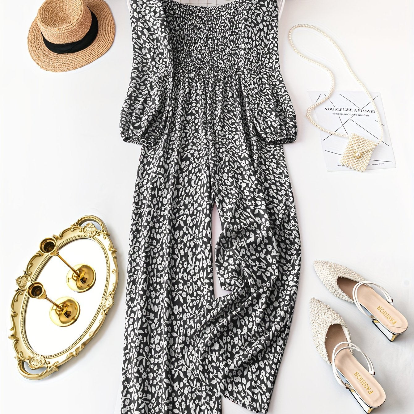 Plus Size Floral Print Long Sleeve Jumpsuit for Spring Women