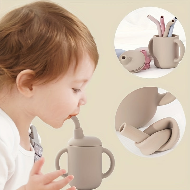 Kids Silicone Drinking Cup with Handles and Straw for Smoothies and Snacks