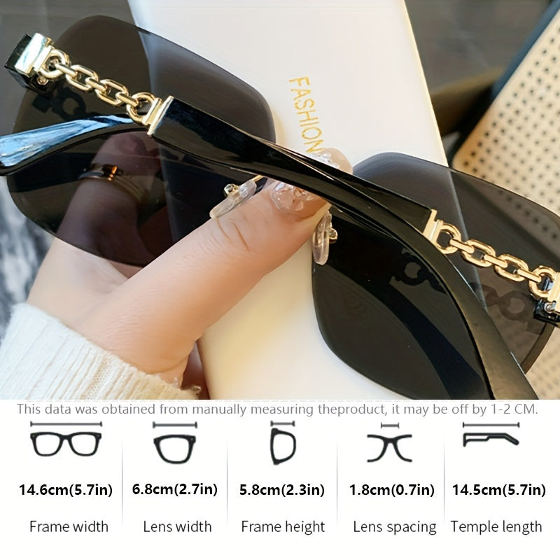 Women's Rimless Fashion Glasses with Gradient Lenses Large Frame Metal Chain Beach Party