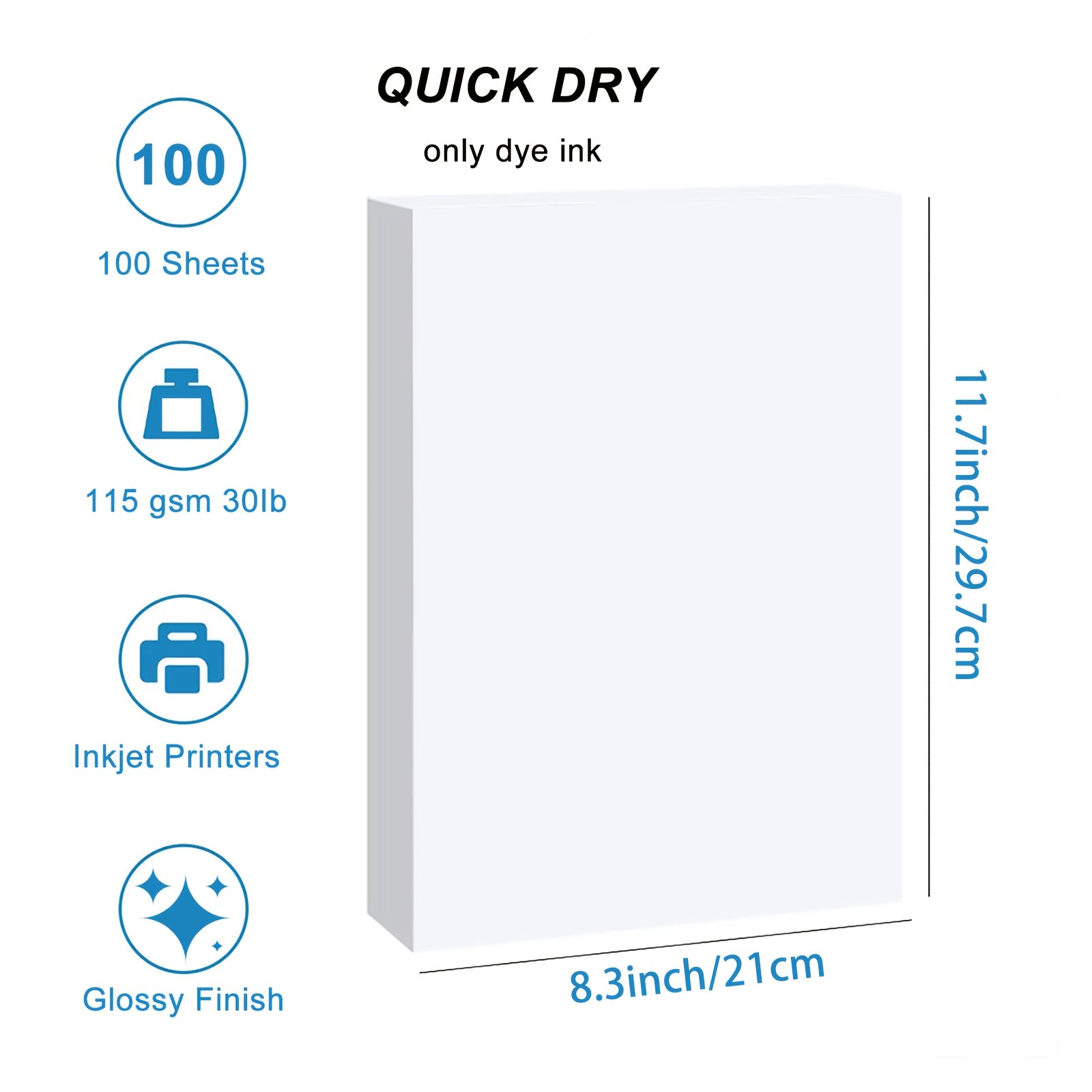 A4 Glossy Inkjet Photo Paper 115GSM 100 Sheets