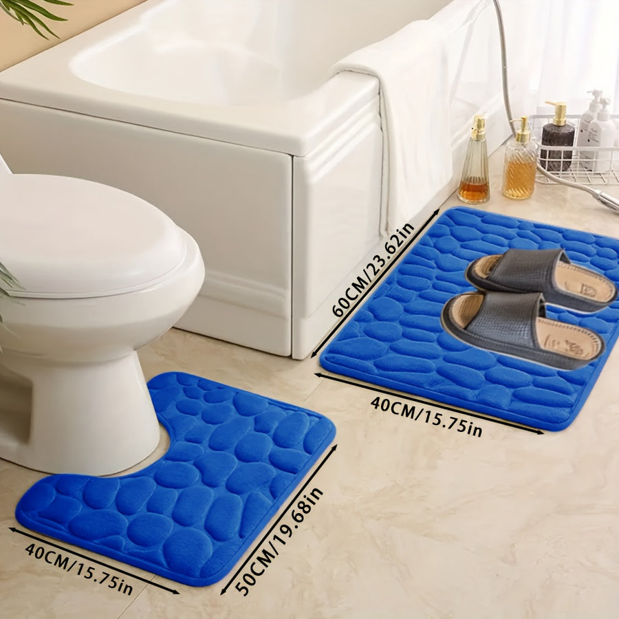 Absorbent Non-Slip Bath Mat Set with Pebbles Design for Bathroom Decor