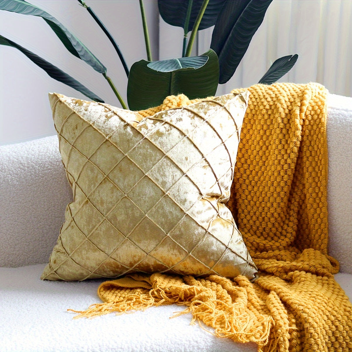 Argyle Polyester Velvet Throw Pillow Cover for Sofa Couch Living Room Decor