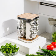 Stainless Steel Spice Rack Set with Glass Jars, Rotating Base, 12 Pieces