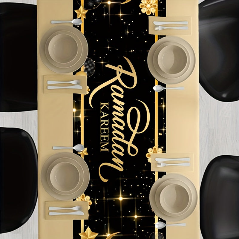 Eid Mubarak Table Runner Black Gold Moon Lantern Ramadan Eid Celebration 35x180cm