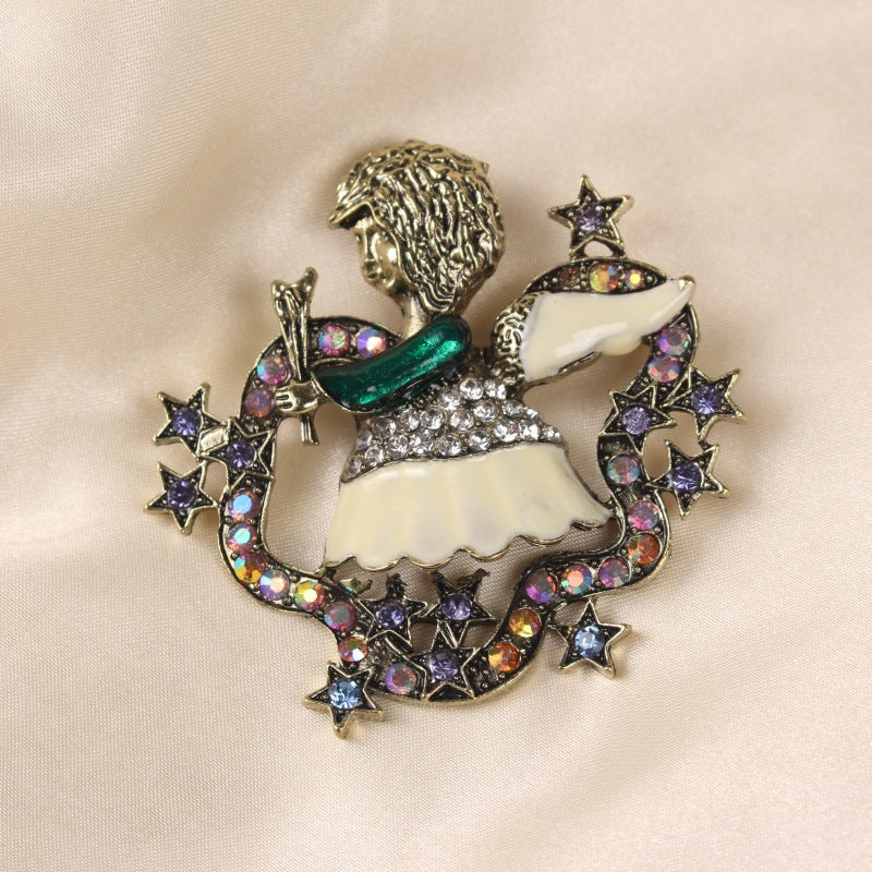 Vintage Cherub Brooch Rhinestones Retro Fairy Gift for Casual or Formal Wear