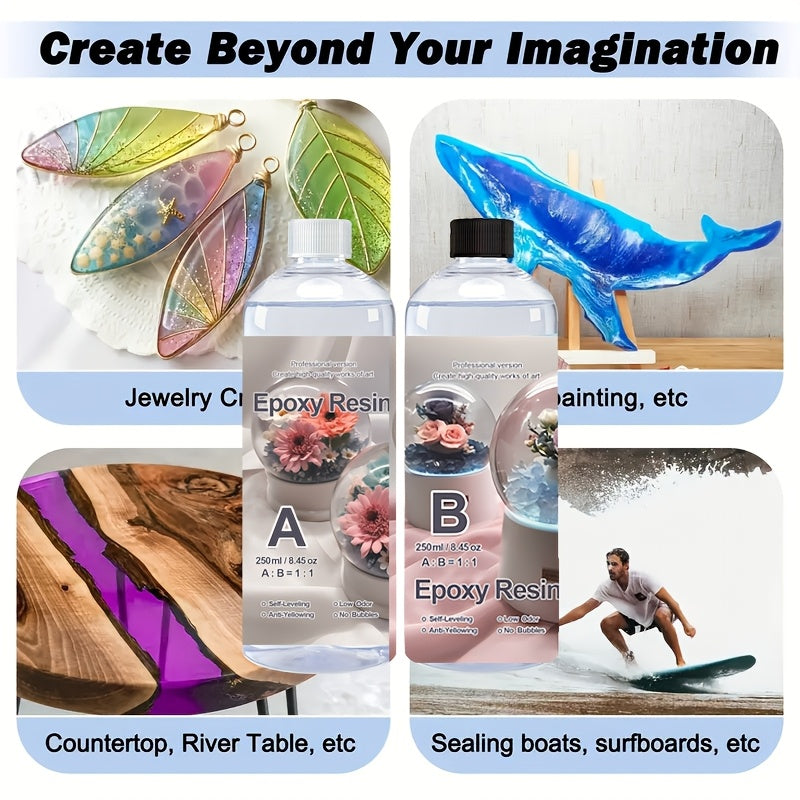 Kit de resina epoxi transparente de 16 oz para manualidades, joyería, decoración del hogar, a prueba de agua, curado rápido