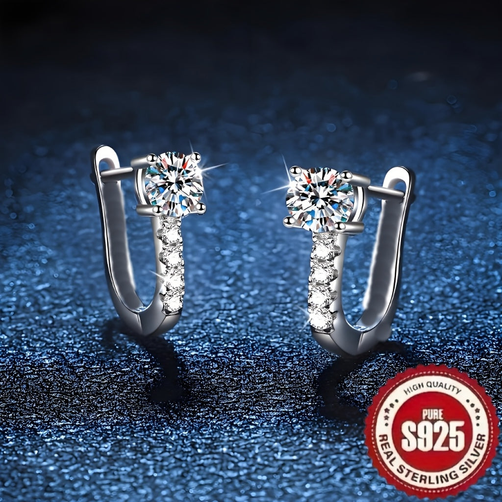 Sterling Silver U-Shaped Hollow Earrings with Synthetic Zirconia for Daily and Gift Wear