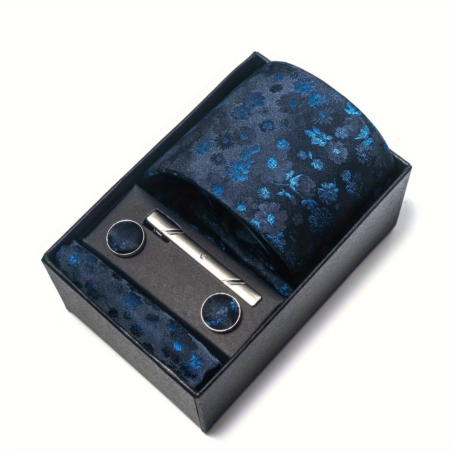 Erkaklar uchun gullar bilan bezatilgan galstuk va manşetkalar to'plami rasmiy tadbirlar, ofis kiyimi va bayramlar uchun