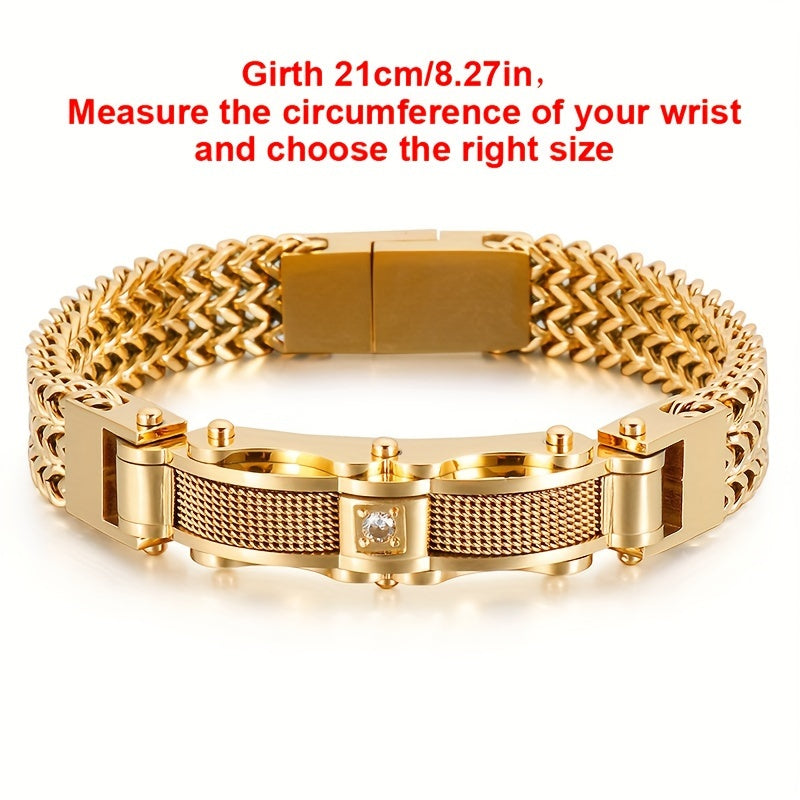 Men's Titanium Steel Bracelet with Faux Gemstone Square Design Magnetic Clasp