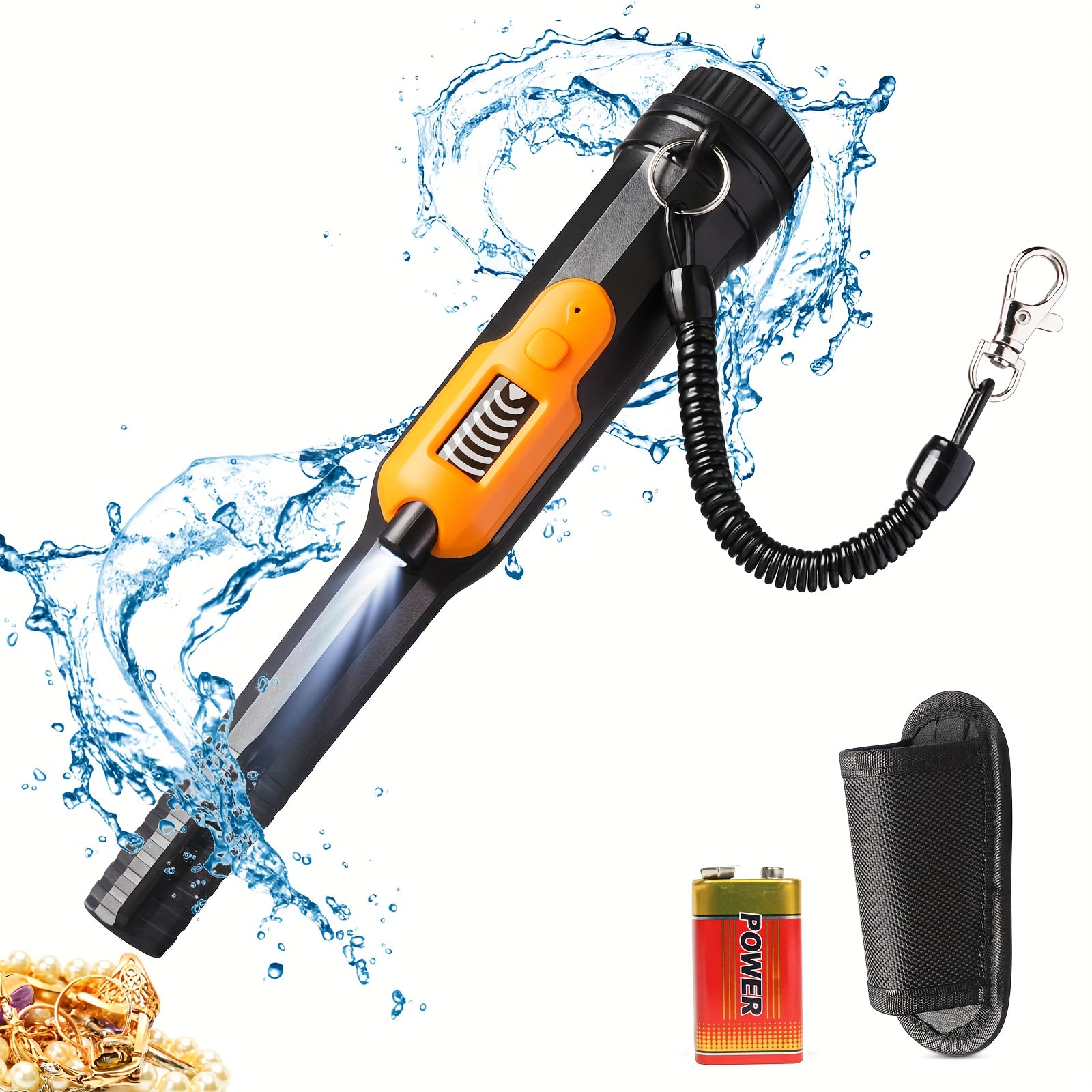 Underwater Metal Detector Pinpointer with LCD Screen Handheld Treasure Finder with 3 Modes Plastic Belt Holster Non-Rechargeable Battery for Adults