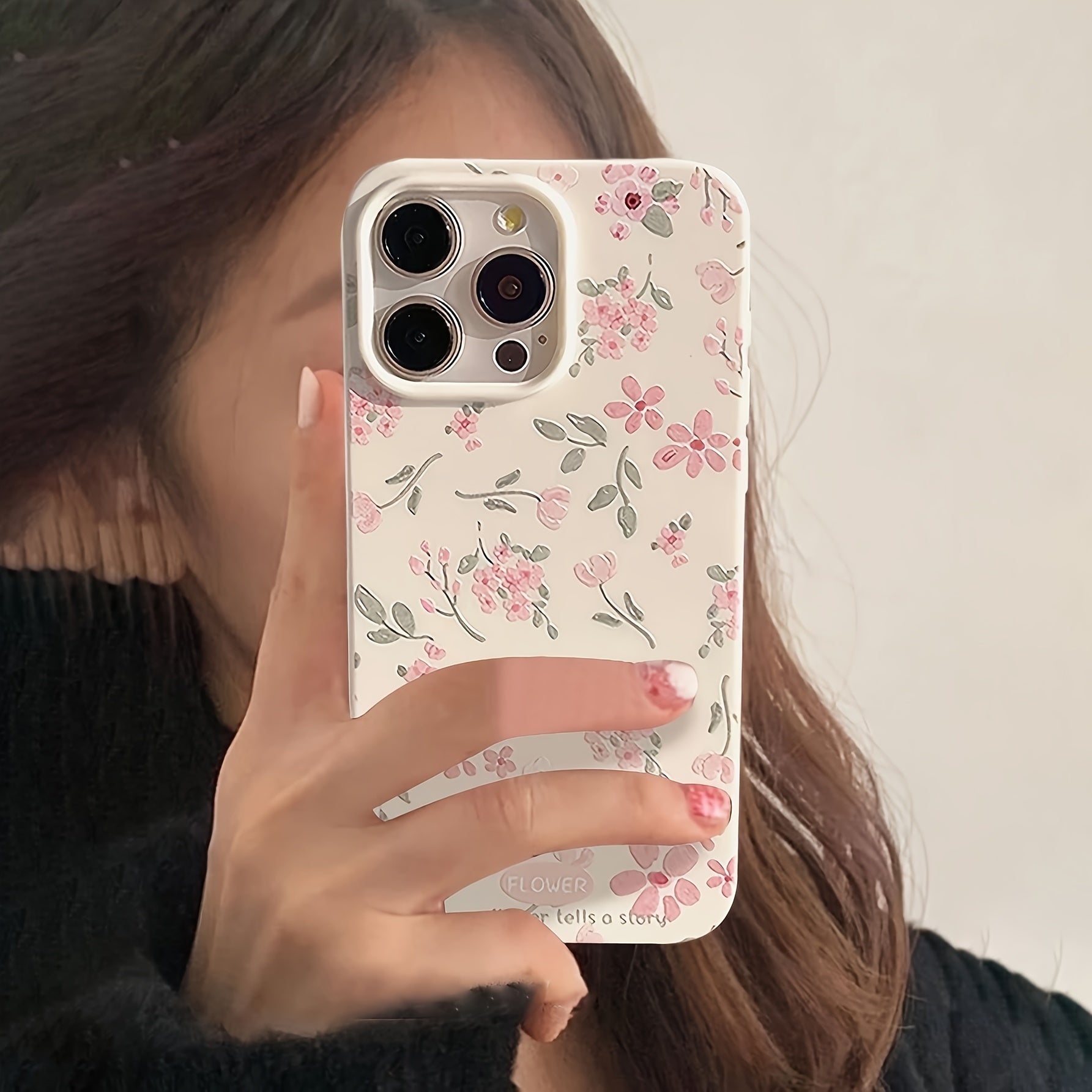 Pink Flower and Green Leaf TPU Phone Case for iPhone 11 to 16 Pro Max