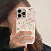 Pink Flower and Green Leaf TPU Phone Case for iPhone 11 to 16 Pro Max