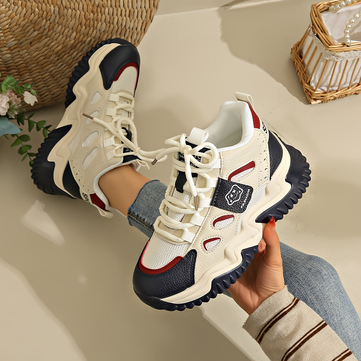 Women’s Casual Mesh Sneakers, Lace-Up, Fabric Upper, Spring Footwear