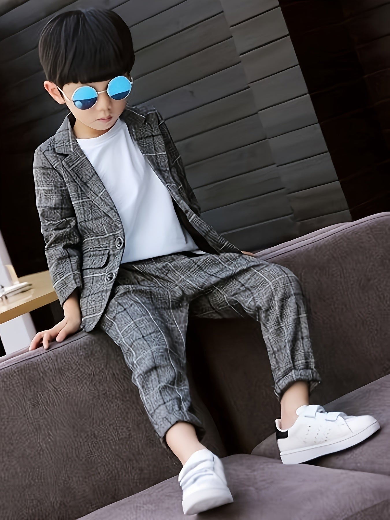 Boys Autumn Suit Plaid Long Sleeve Casual Woven Polyester Regular Fit