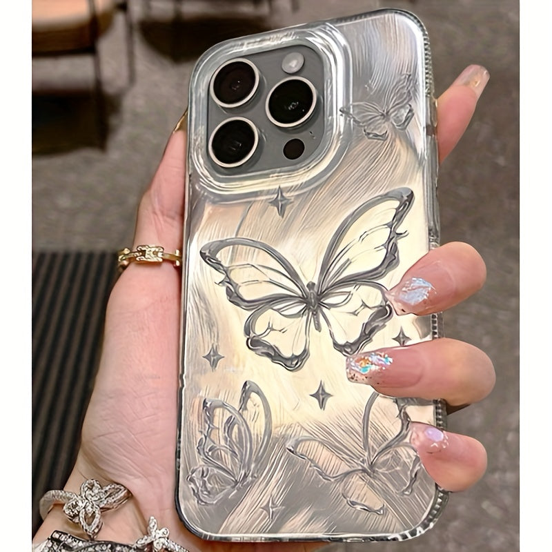 Golden Butterfly Feather Yarn Phone Case for iPhone 11 12 13 14 15 Plus Skin-Friendly Protection