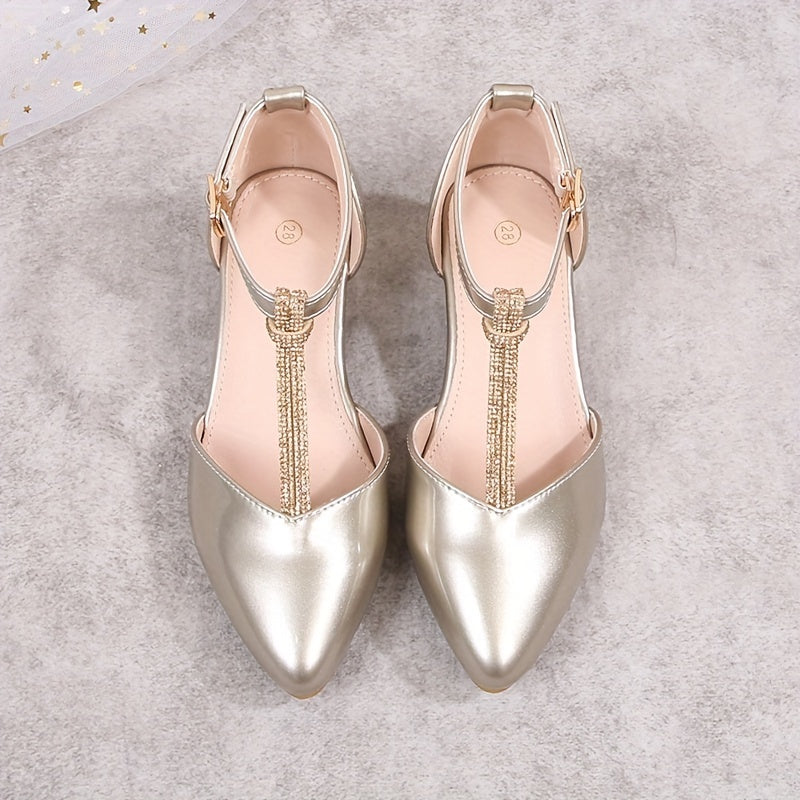 Girls Spring 2024 Princess Shoes with Rhinestones Low Top Pointed Toe High Heels