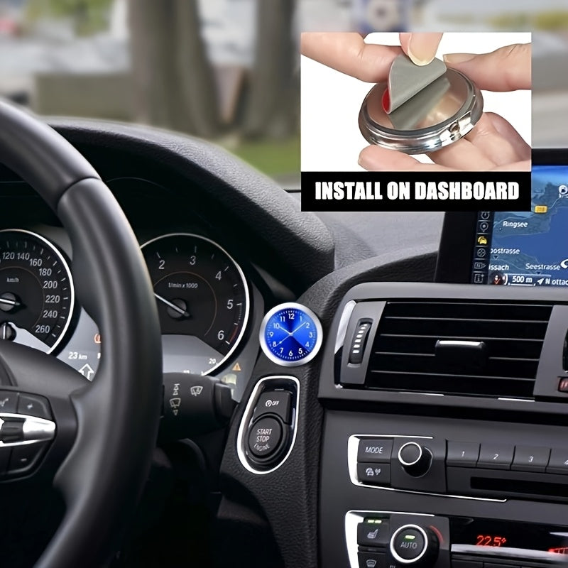 Mini Quartz Car Clock Luminous Dashboard Decor Blue Face Green Numbers