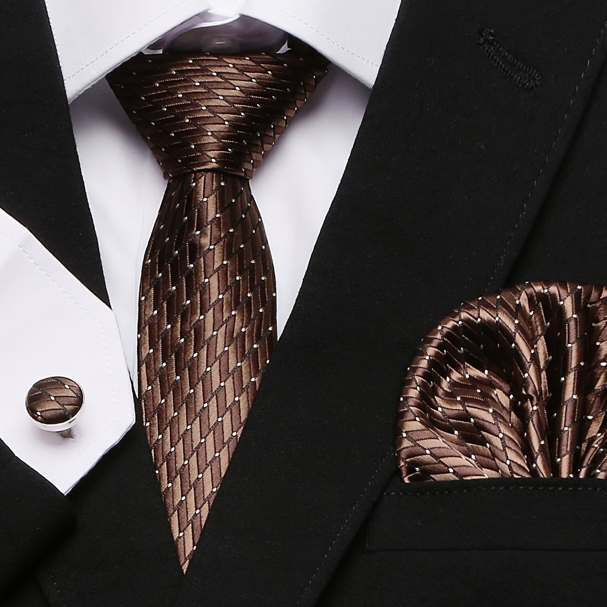 Men's Tie Pocket Square Cufflink Set for Weddings Holidays Gifting