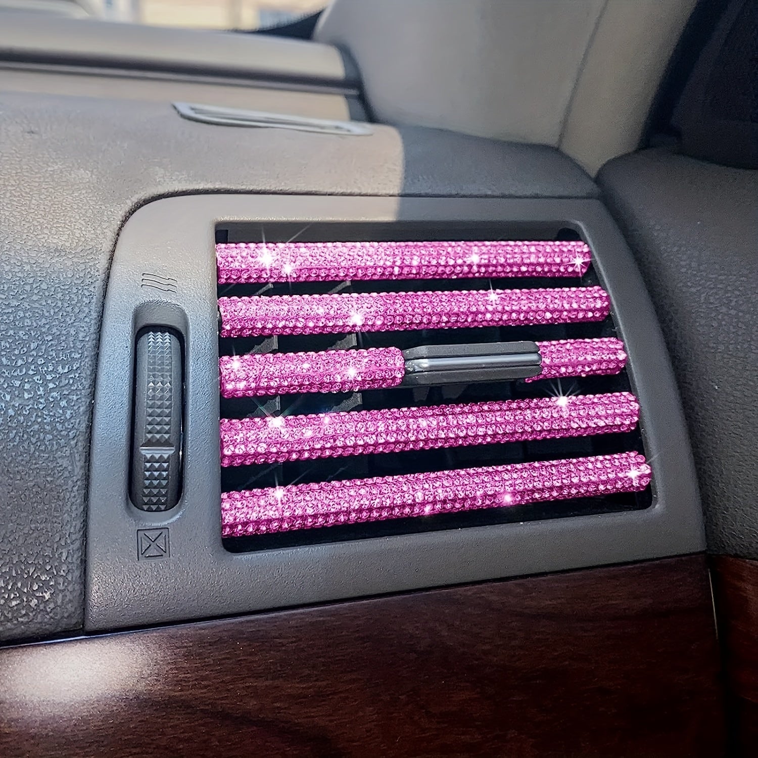 10pcs Pink Rhinestone Car Vent Trim Strips Durable Plastic Air Conditioner Outlet Decorations