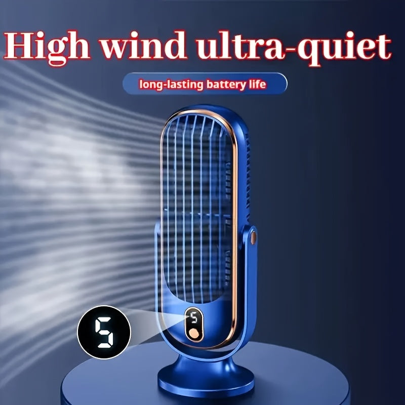 Portable Mini Fan with Digital Display, 5-Speed, USB Rechargeable for Travel and Office