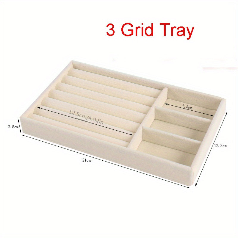 Bandeja organizadora de joyas de terciopelo para pendientes, anillos y collares