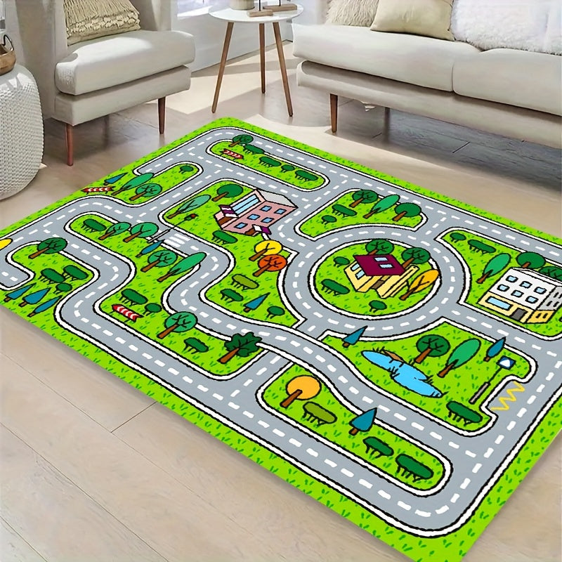 Cute Cartoon Pattern Play Area Rug Non-Slip Washable Floor Mat Multiple Sizes