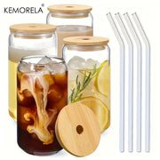 Glass Cup with Lid and Straw Bubble Tea Design 400ML 13.5 OZ