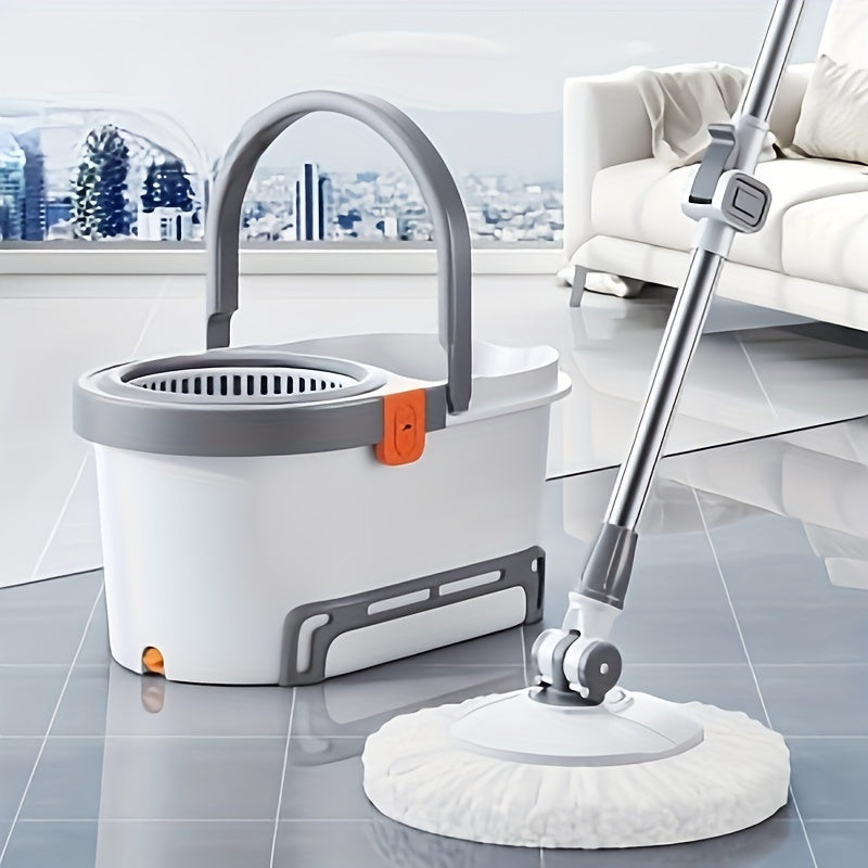 360° Rotating Mop Bucket System with 5 Fiber Mop Heads and Adjustable Handle